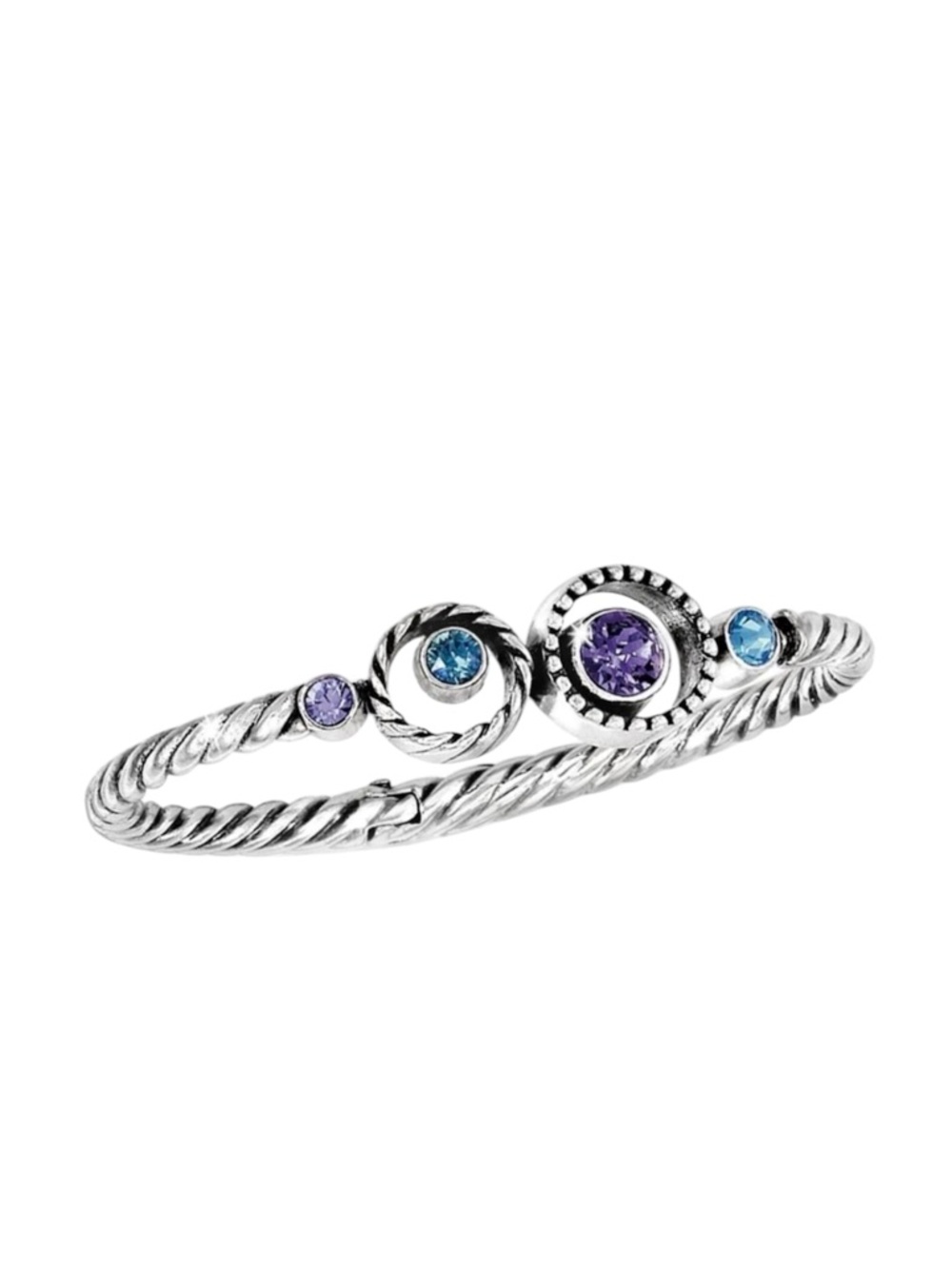 Brighton Swarovski Crystal Halo Hinged Bangle Bracelet Blue Lavender Aqua Silver